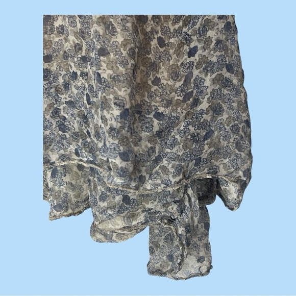 Piazza Roma Layered Peasant Blouse Slate Blie Taupe Flowers 3/4 Sleeve size M - Picture 2 of 8